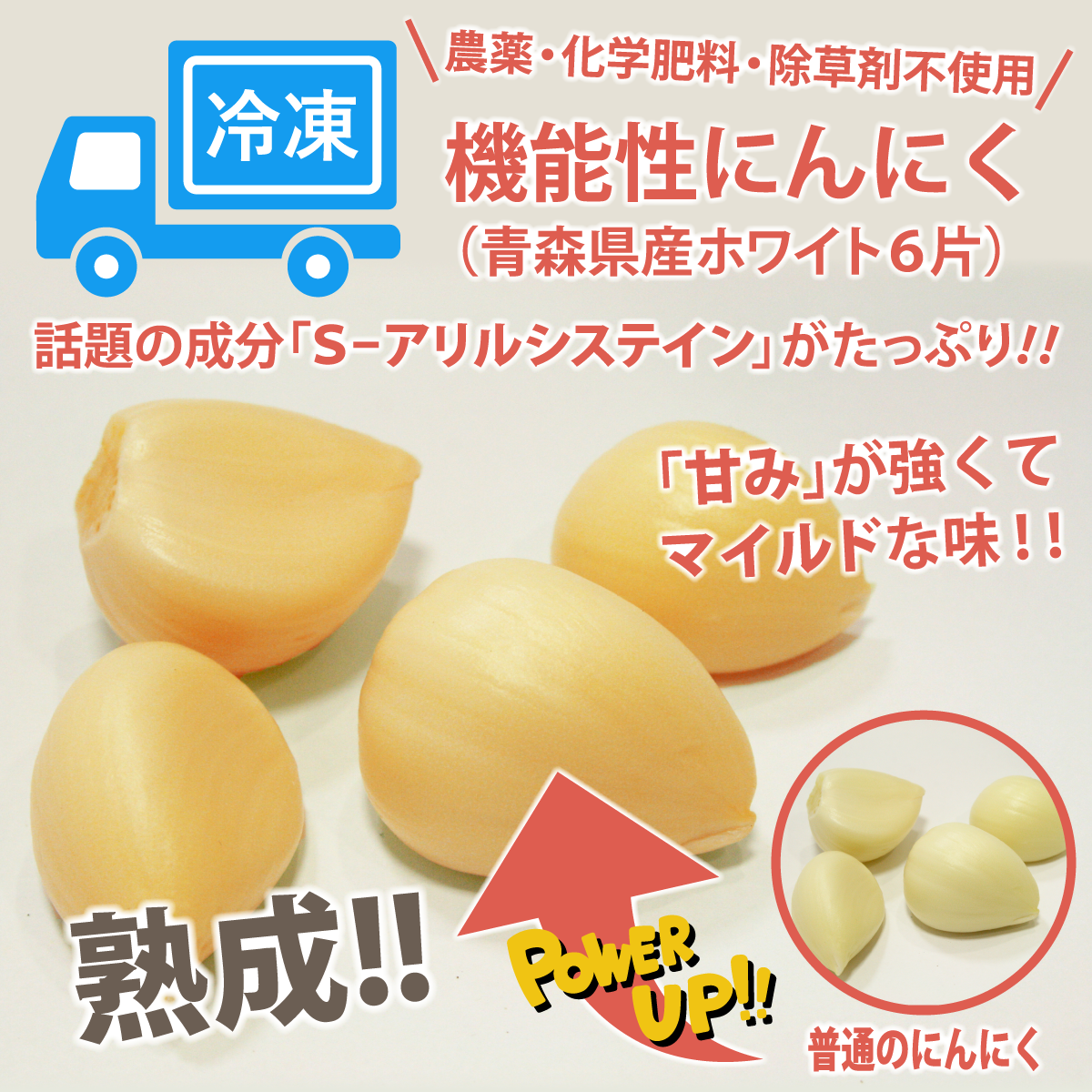【Ｓ－アリルシステインが豊富な】冷凍機能性にんにく【農薬・化学肥料・除草剤不使用】